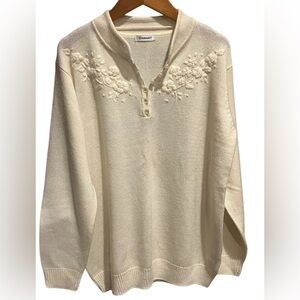 Women's Cream Sweater with Floral Embroidery